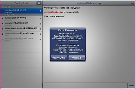 ChatSecure encrypted iPad chat