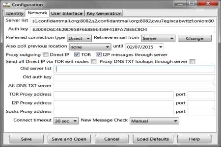 Confidant Mail Tor and I2P proxy settings